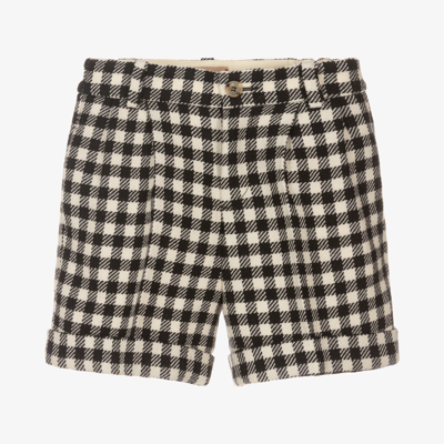 Shop Gucci Boys Black & Ivory Checked Shorts