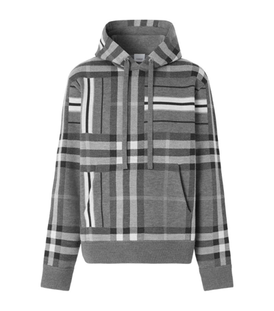 Shop Burberry Wool-blend Check Hoodie In Grey