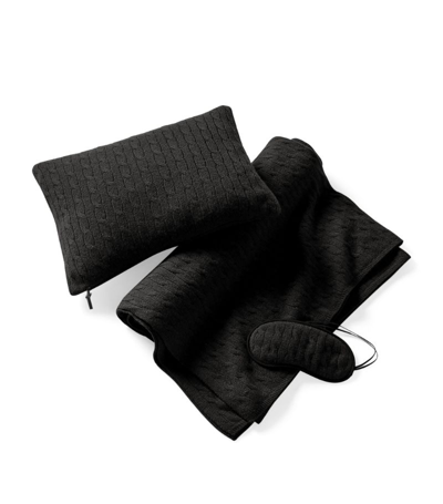 Shop Ralph Lauren Cashmere Cable-knit Travel Set In Black