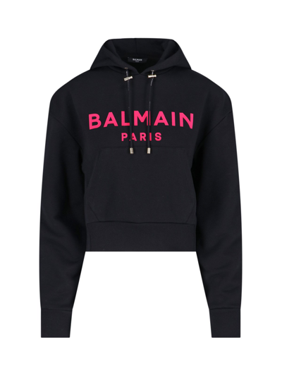 Shop Balmain Logo Hoodie In Nero