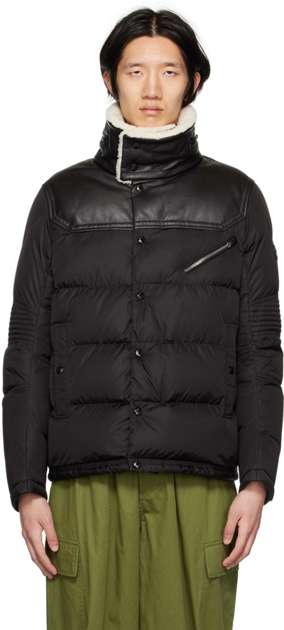 Shop Moncler Black Leo Leather Down Jacket In 999 Black
