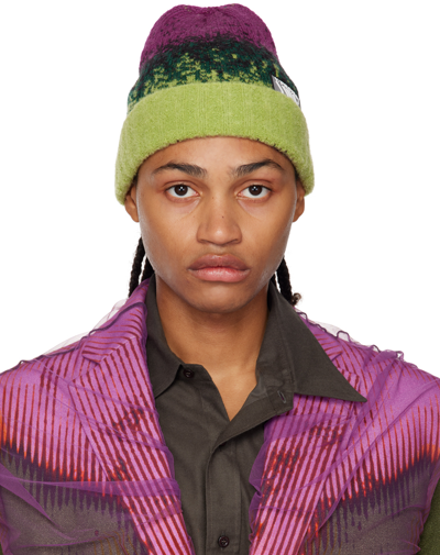 Y/project Multicolor Stretch Wool Blend Beanie Hat In Green / Purple