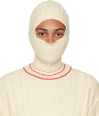 Shop Marine Serre Off-white Cable Knit Balaclava In 09 Beige