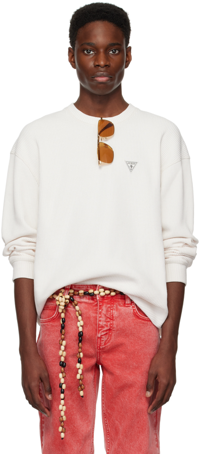 Shop Guess Jeans U.s.a. Off-white Thermal Sweatshirt In Alabaster White