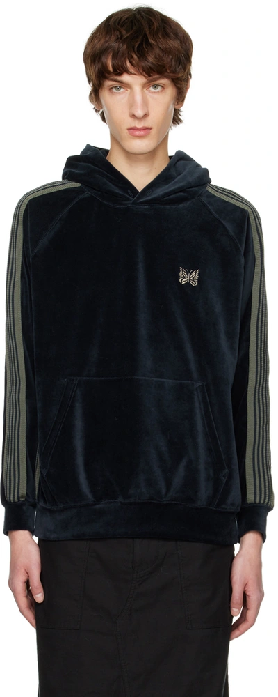 Needles Navy Embroidered Track Hoodie In Navy (blue) | ModeSens