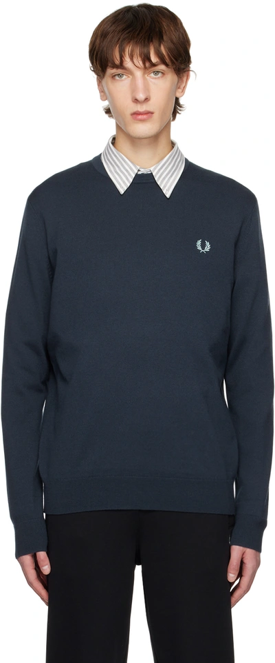Shop Fred Perry Navy Classic Crewneck Sweater In Shaded Navy