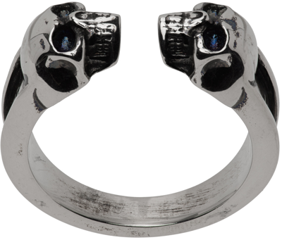Shop Alexander Mcqueen Silver Thin Twin Skull Ring In 446 Mcq0911sil.v.b A