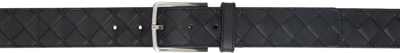 Shop Bottega Veneta Black Adjustable Belt In 8803 Black-silver