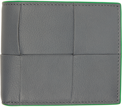 Shop Bottega Veneta Gray & Green Bi-fold Wallet In 1255-thunder-para/th