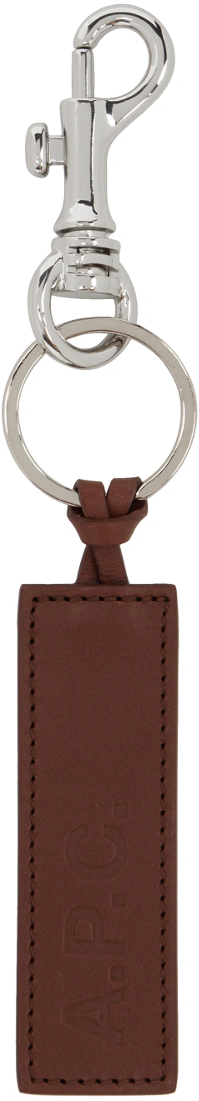 Shop Apc Brown Logo Keychain In Cad Noisette