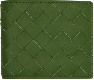Shop Bottega Veneta Green Bifold Wallet In 3139 Avocadosilver