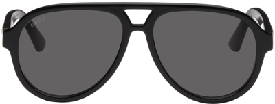 Shop Gucci Black Aviator Sunglasses In 001 Black
