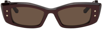 Shop Valentino Red V Rectangular Frame Sunglasses In Bordeaux/dark Brown