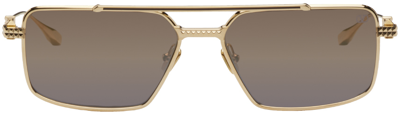 Shop Valentino Gold Vi Rectangular Frame Sunglasses In Light Gold/dark Brow