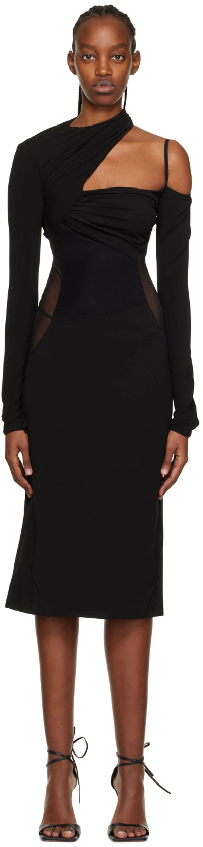 Shop Nensi Dojaka Black Gathered Midi Dress In Black Black