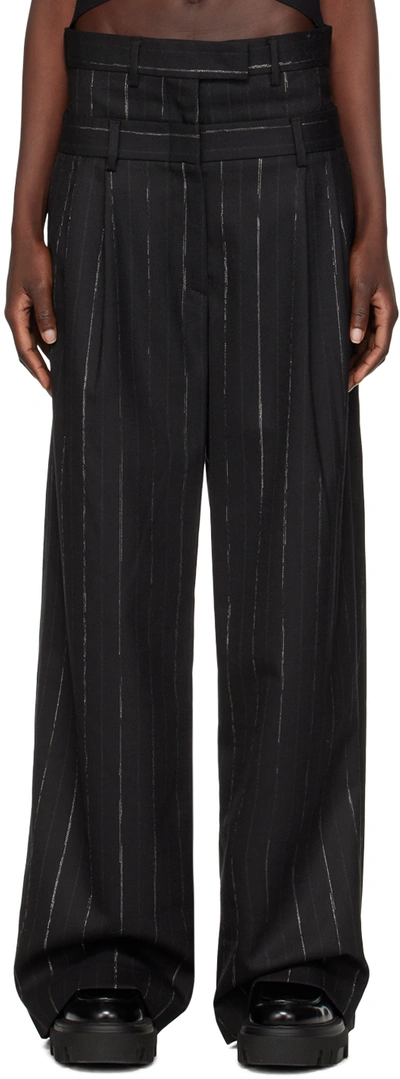 Shop Msgm Black Double Waistband Trousers In 99 Black