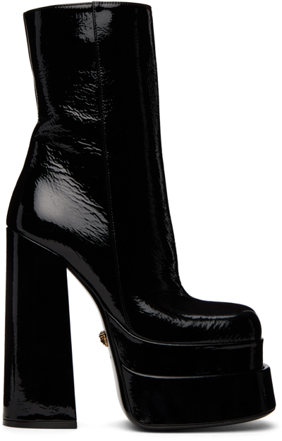 Shop Versace Black Aevitas Platform Boots In 1b00v Black-