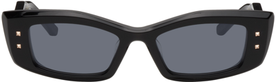Shop Valentino Black Iv Rectangular Frame Sunglasses In Black/dark Grey