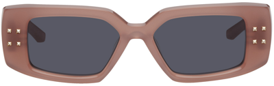 Shop Valentino Pink V Rectangular Frame Sunglasses In Powder Pink/dark Gre