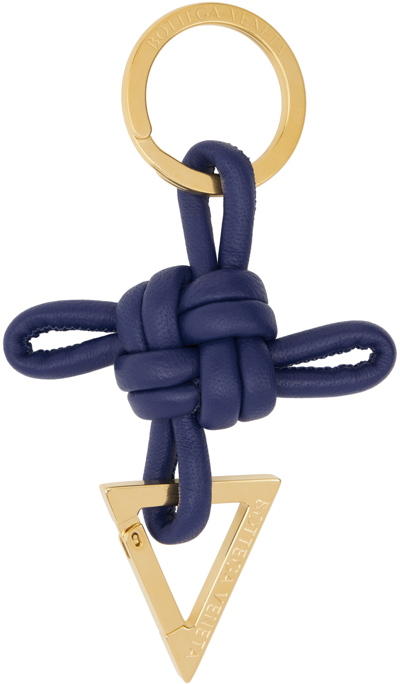 Shop Bottega Veneta Blue Triangle Key Ring In 4103 Cruise Gold