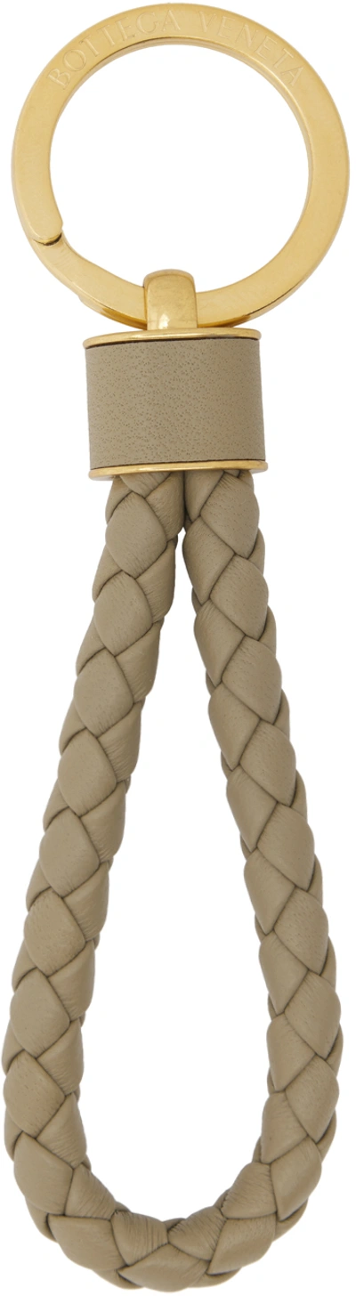 Bottega Veneta Taupe Intrecciato Key Ring In 1520 Taupe Gold