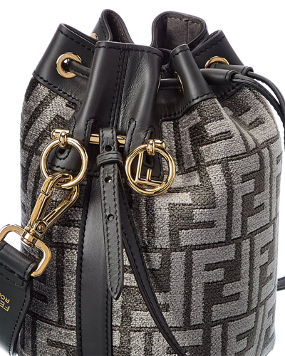 Shop Fendi Mon Tresor Mini Ff Tapestry & Leather Bucket Bag In Grey