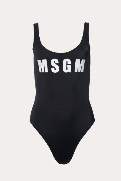 Shop Msgm Logo-print Swimsuit In Black