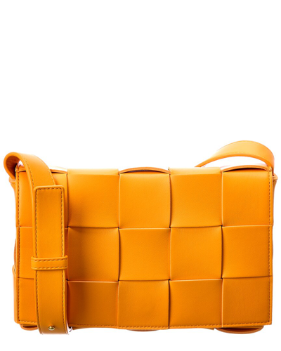 Shop Bottega Veneta Cassette Maxi Intrecciato Leather Crossbody In Orange