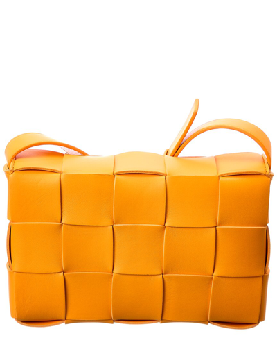 Shop Bottega Veneta Cassette Maxi Intrecciato Leather Crossbody In Orange