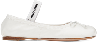 Shop Miu Miu White Satin Ballerina Flats In F0009 White