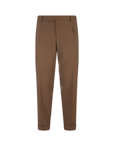 Shop Pt01 Slim Fit Tailored Trousers In Brown Wool And Mohair In Marrone