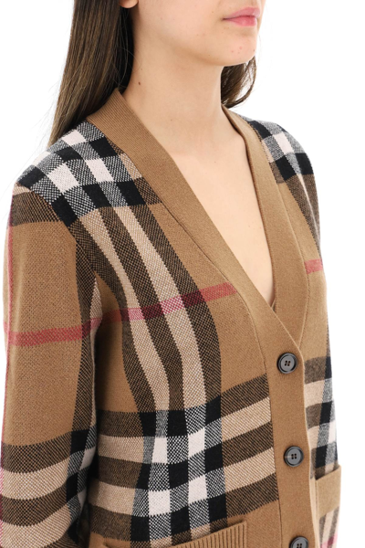 Shop Burberry Willah Tartan Wool And Cashmere Cardigan In Brown,black,red