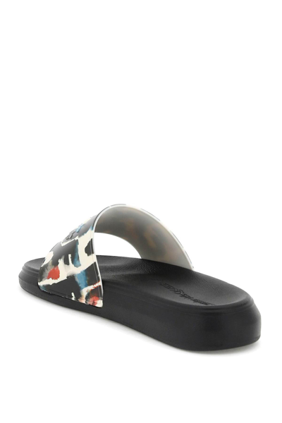 Shop Alexander Mcqueen Watercolor Print Rubber Slides In Black,white