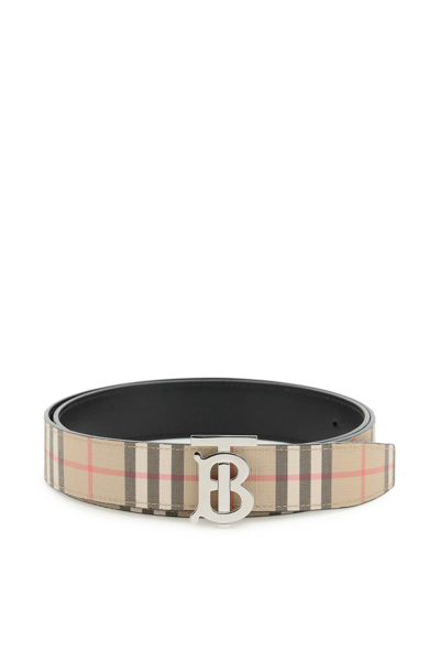 Shop Burberry Vintage Check Reversible Belt In Beige,white,black
