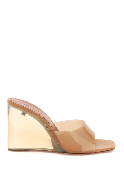 Shop Amina Muaddi Lupita Glass Wedge Mules In Beige