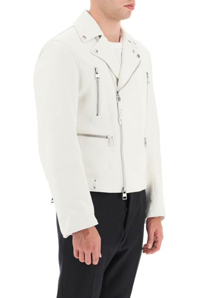 Shop Alexander Mcqueen Leather Biker Jacket In White