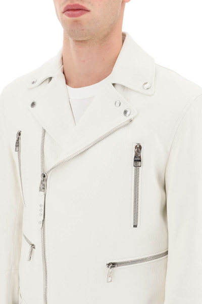 Shop Alexander Mcqueen Leather Biker Jacket In White