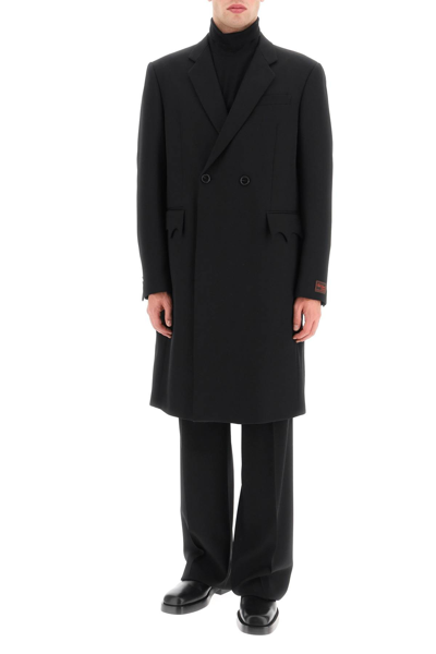 Raf Simons Double-breasted Cotton Coat In Black