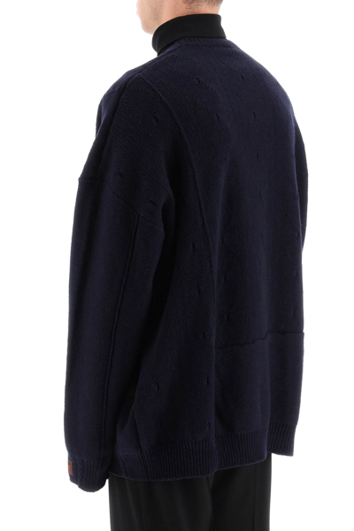 Shop Raf Simons Detached Oversized Merino Wool Sweater In Blue