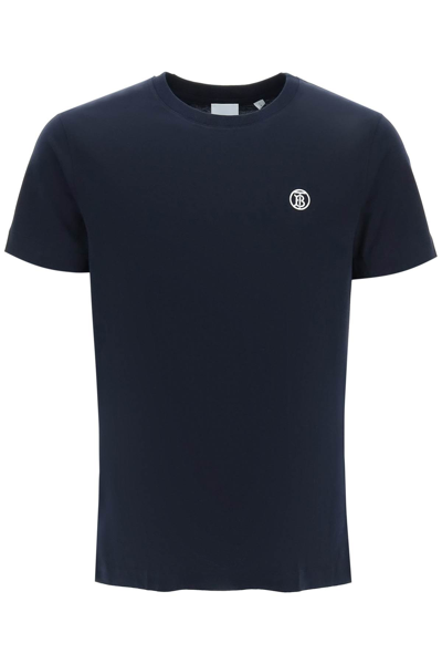 Shop Burberry T-shirt With Monogram Embroidery In Blue