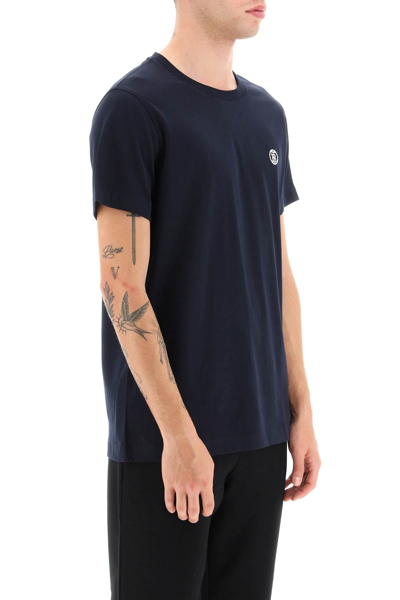 Shop Burberry T-shirt With Monogram Embroidery In Blue