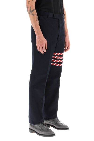 Shop Thom Browne 4-bar Cotton Suit Trousers In Blue