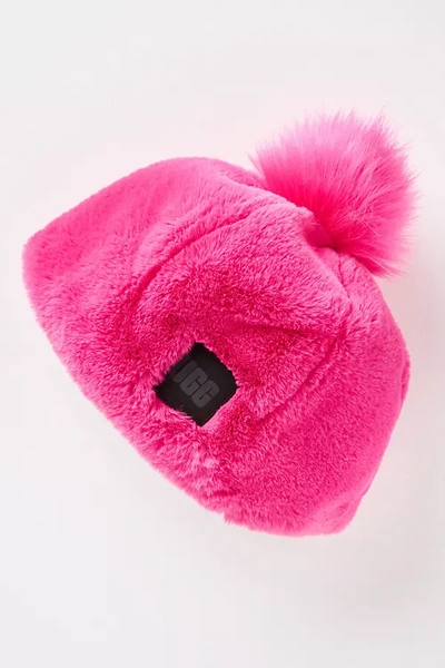 Shop Ugg Faux Fur Pom Beanie In Pink
