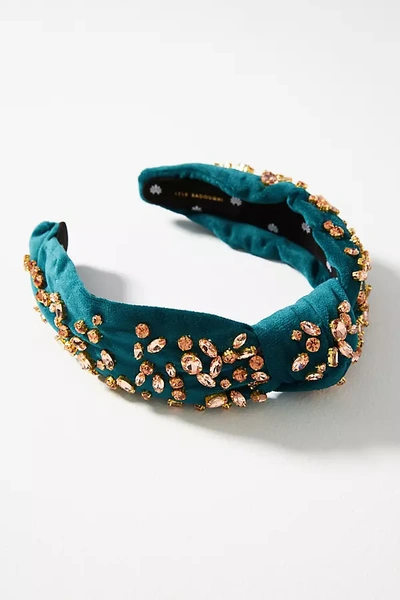 Shop Lele Sadoughi Mixed Crystal Velvet Knotted Headband In Blue