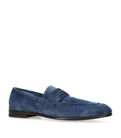 Shop Zegna Suede Asola Loafers In Blue
