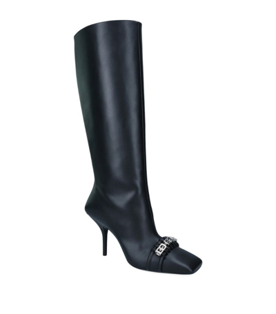 Shop Givenchy Leather Woven Toe Knee-high Boots 90 In Black
