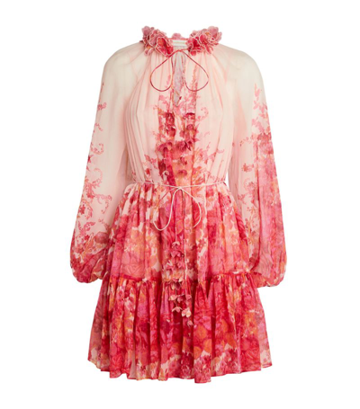 Shop Zimmermann High Tide Lantern Mini Dress In Pink