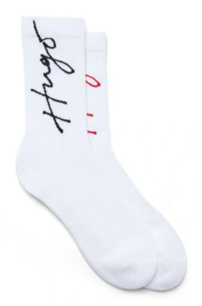 Shop Hugo Two-pack Of Quarter-length Socks With Handwritten Logos In White