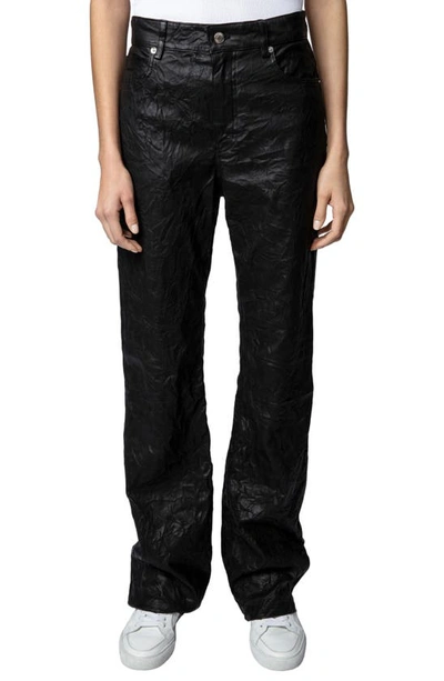 Shop Zadig & Voltaire Evy Crushed Lambskin Leather Pants In Noir