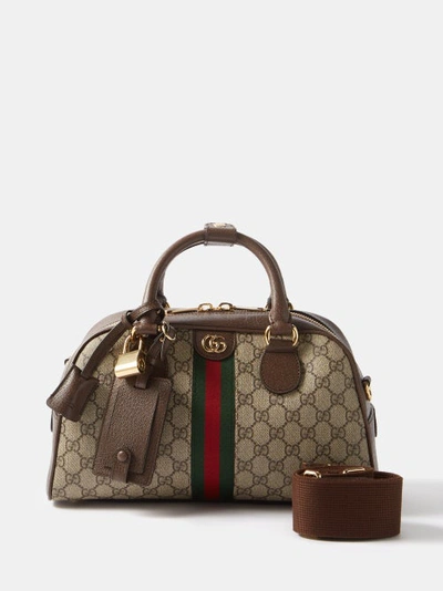 Gucci Ophidia Gg Mini Beige And Ebony Handbag With Leather Details And Web  In Gg Supreme Canvas Woman In B.e/new.a/vrv/new.a.